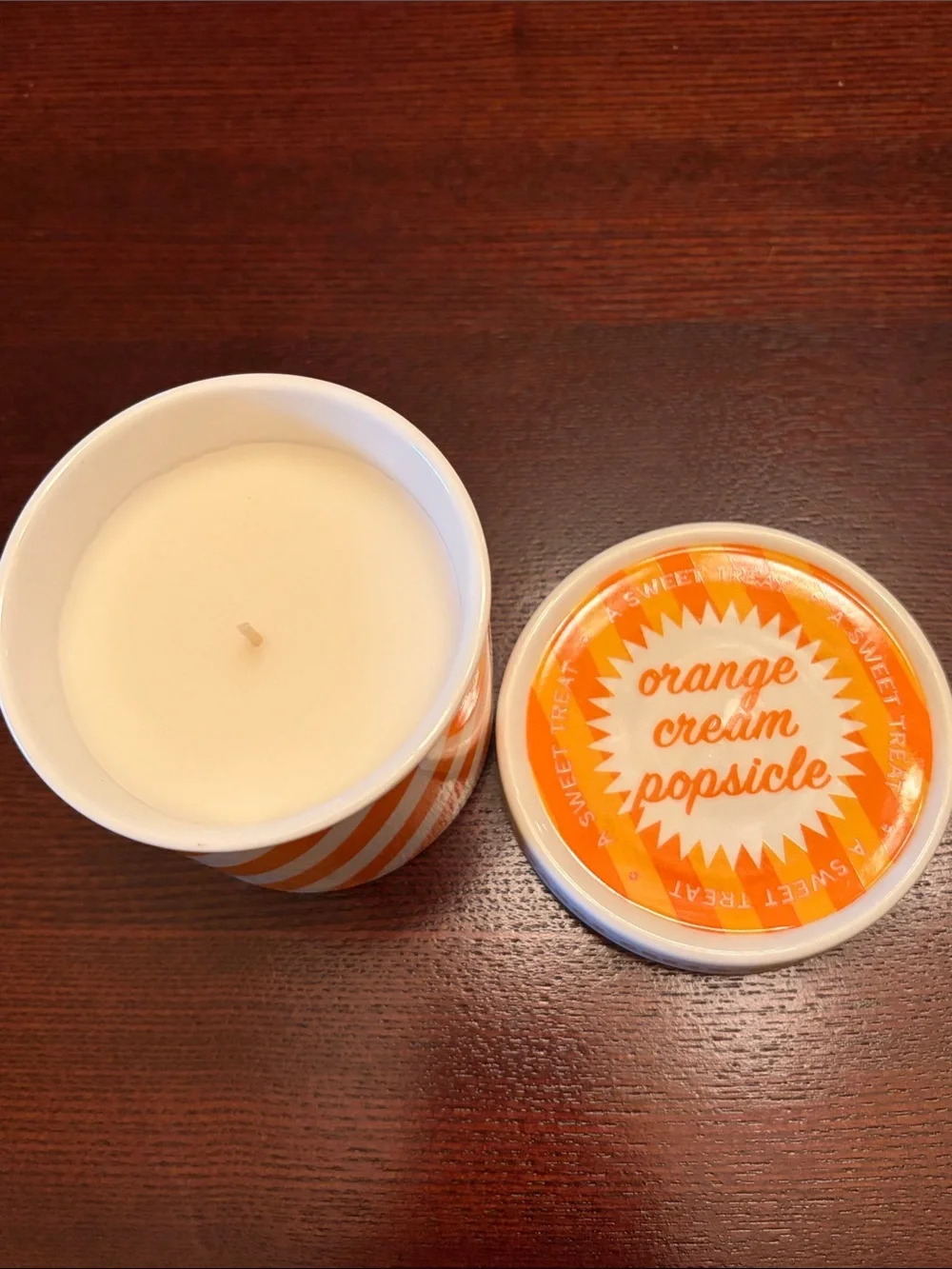 Anthro Orange Cream Popsicle Gourmand Candle Ceramic Ice Cream Pint Creamsicle